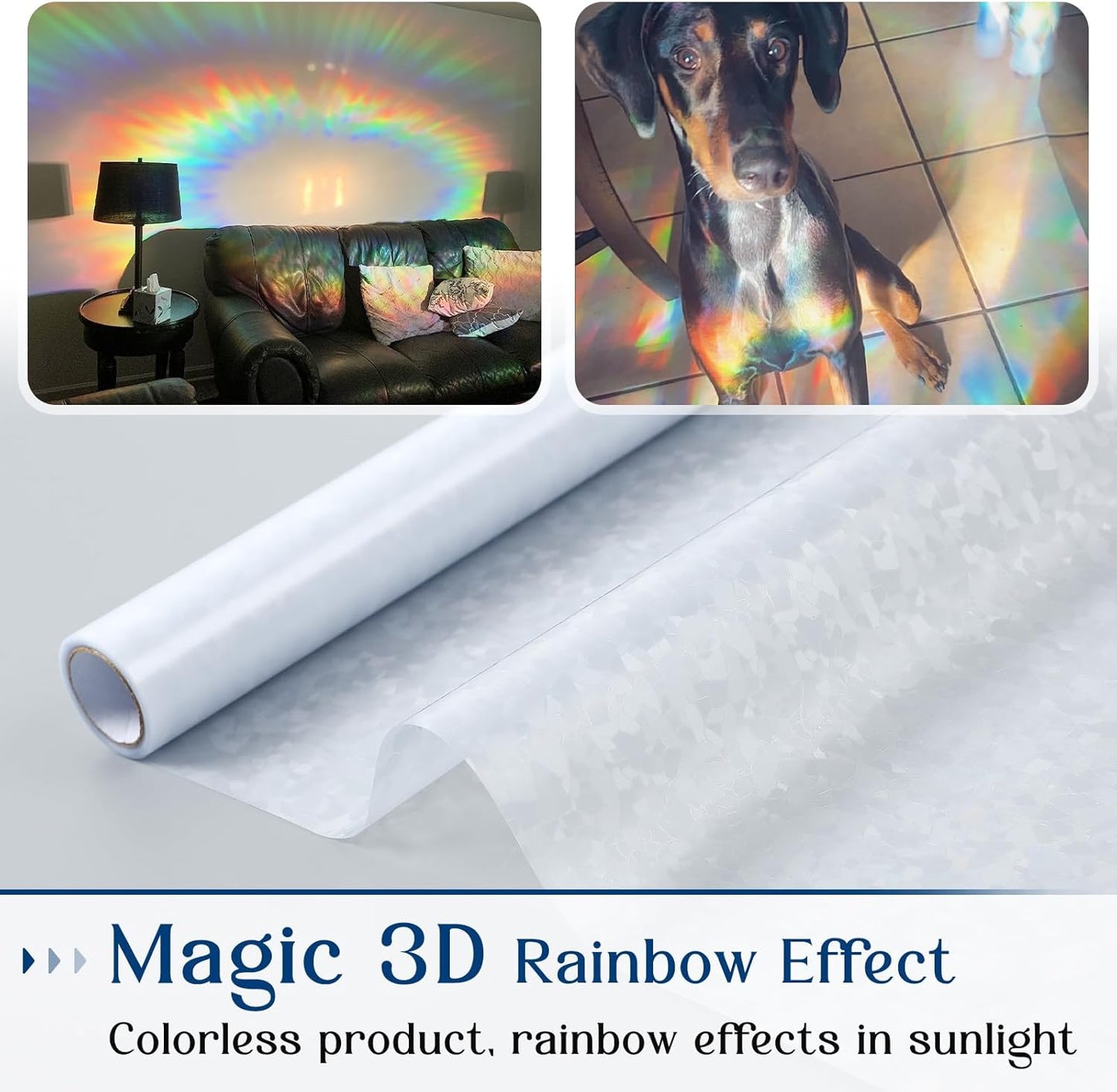 Haton Window Privacy Film, Rainbow Stained Glass Window Clings, 3D Decorative UV Sun Blocking Sticker, Removable Static Cling Heat Control Tint for Home Door, 17.5" x 157.4" Non-Adhesive