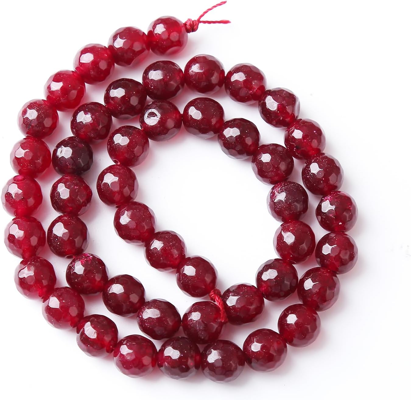 36pcs 10mm Faceted Red Jade Gemstone Beads Natural Stone Round Loose Spacer Beads for Jewelry Making DIY Bracelet Necklace 1 Strand 15inch