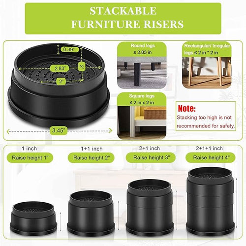 4 Pack Furniture Risers 1 Inch, Adjustable Bed Risers Heavy Duty - Image 2