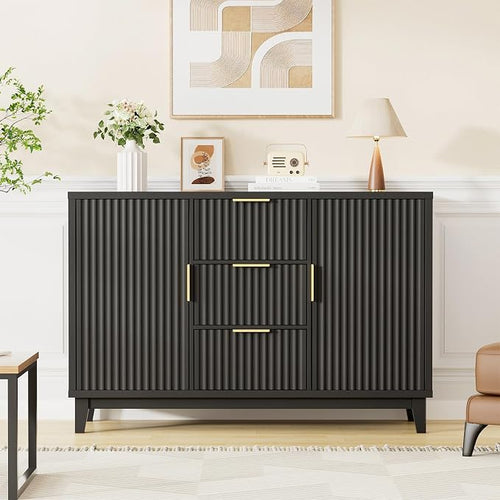 47.2" W Storage Cabinet with 3 Drawers, Fluted Buffet Cabinet with Storage by FiveWillowise
