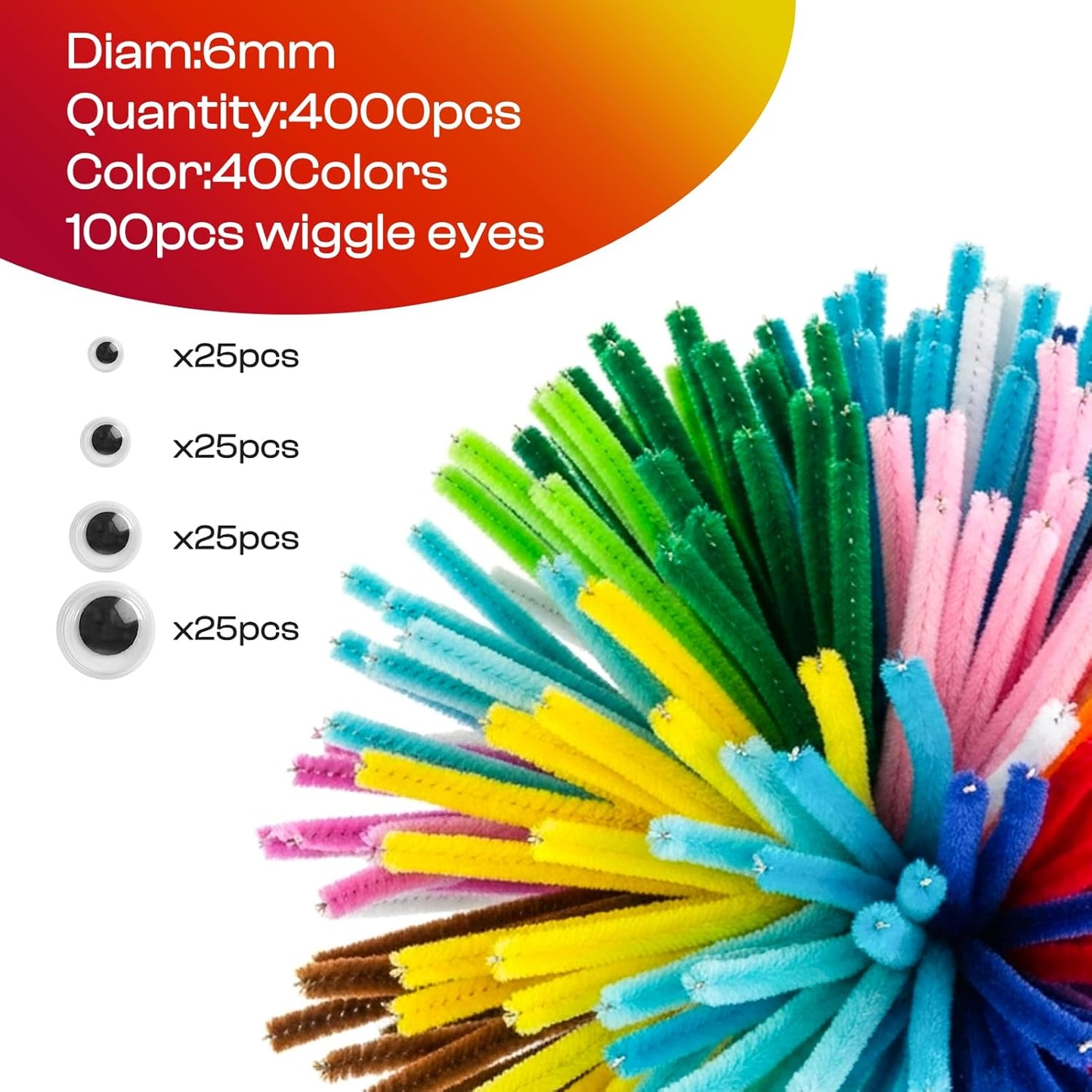 Caydo 4000 Pieces Pipe Cleaners 40 Assorted Colored Chenille Stems for Art and Crafts, Pipe Cleaner Crafts for DIY Art and Craft Projects Creative Gift Party Decorations