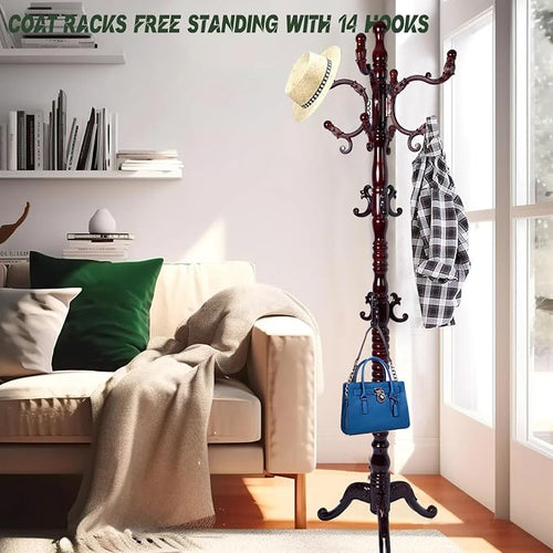 73" Wooden Coat Rack Stand, Coat Racks Freestanding - Image 2