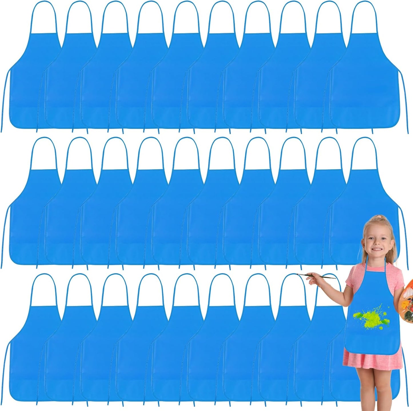 PLULON 15 Pcs Kids Apron Painting Aprons, Kids Aprons for Painting Blue Art Apron Smocks Bulk for Art Activity Craft Home Kitchen Classroom Party Supplies