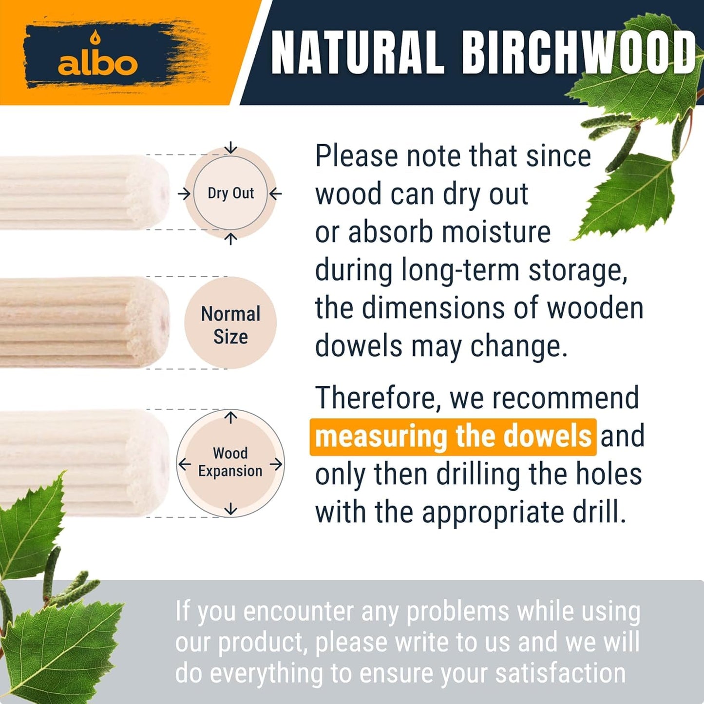 ALBO Wooden Dowel Pins 1/4 x 1-1/4 inch Fluted Wood Dowels Rods 200 Pack Hardwood Crafts Dowel Pegs