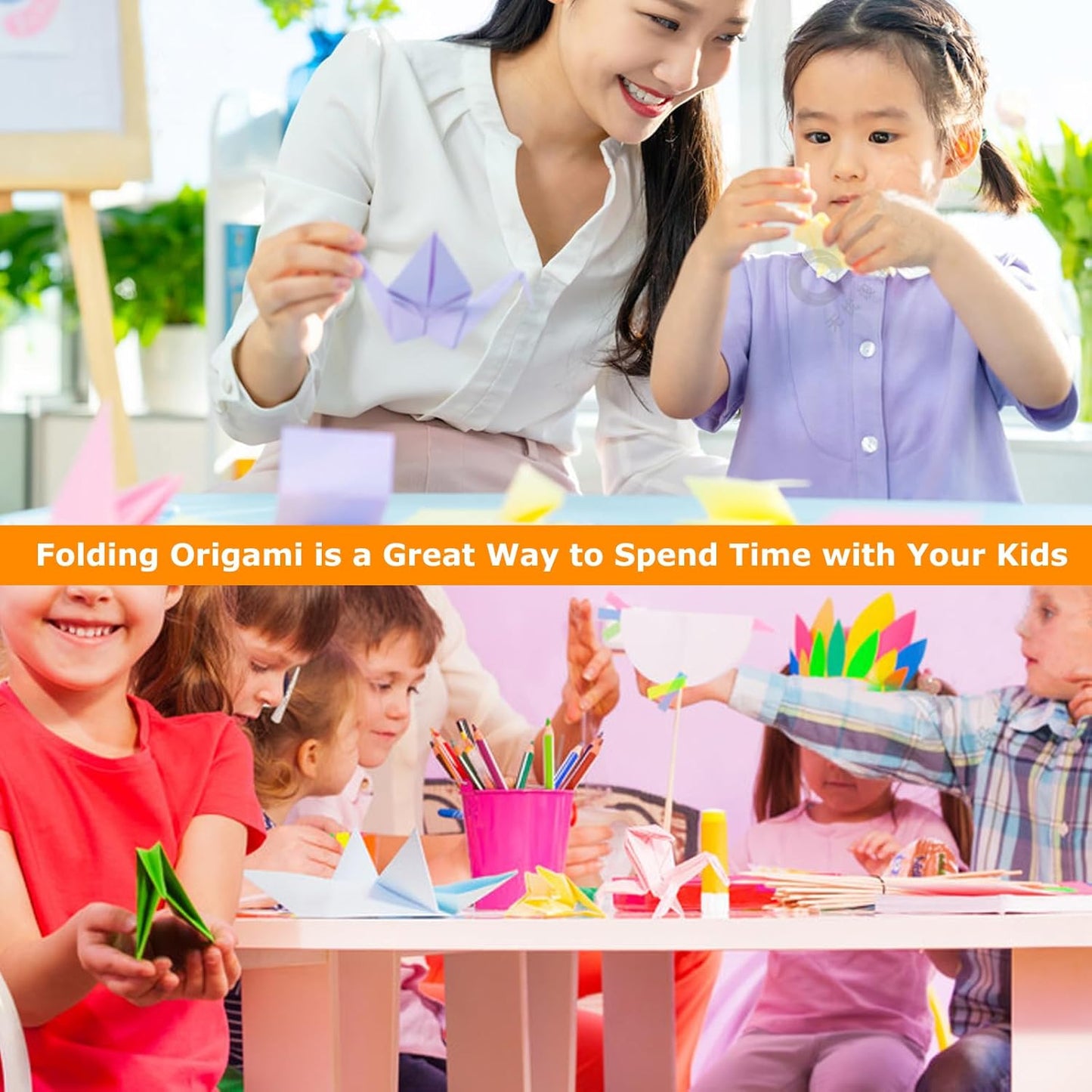 Origami Paper 300 Sheets, 20x20 cm/8 Inch Large Double Sided, 200 Sheets 20 Colors Origami Paper and 100pcs Self-adhesive Wiggle Eyes Sets for Kids DIY School Arts Crafts Adults