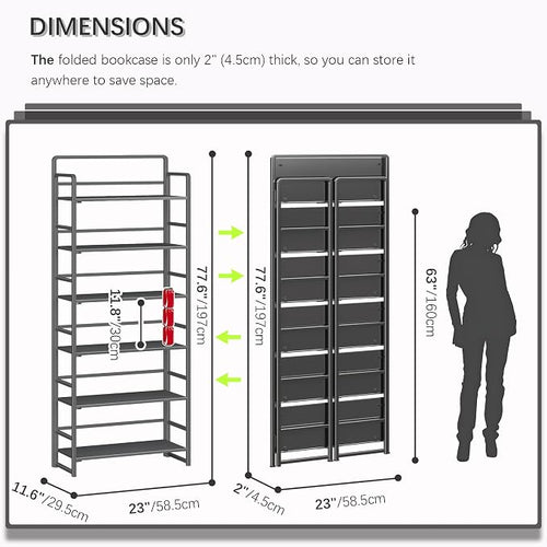 4NM No Assembly 6 Tiers Folding Bookshelf Storage Shelves Vintage Bookcase - Image 2