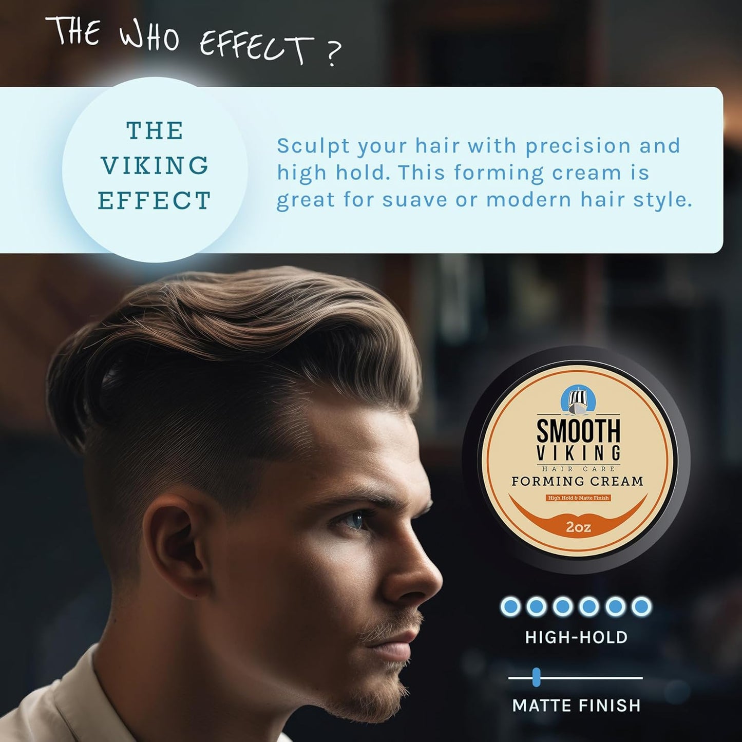 Smooth Viking Forming Cream - High Hold Styling Cream for Matte Finish, Men's Hair Products, Hair Paste for Short, Curly and Long Hair, Made in USA, 2oz