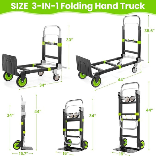 3-in-1 Folding Hand Trucks, 600Lbs Convertible Hand Truck Dolly, Heavy Duty - Image 2