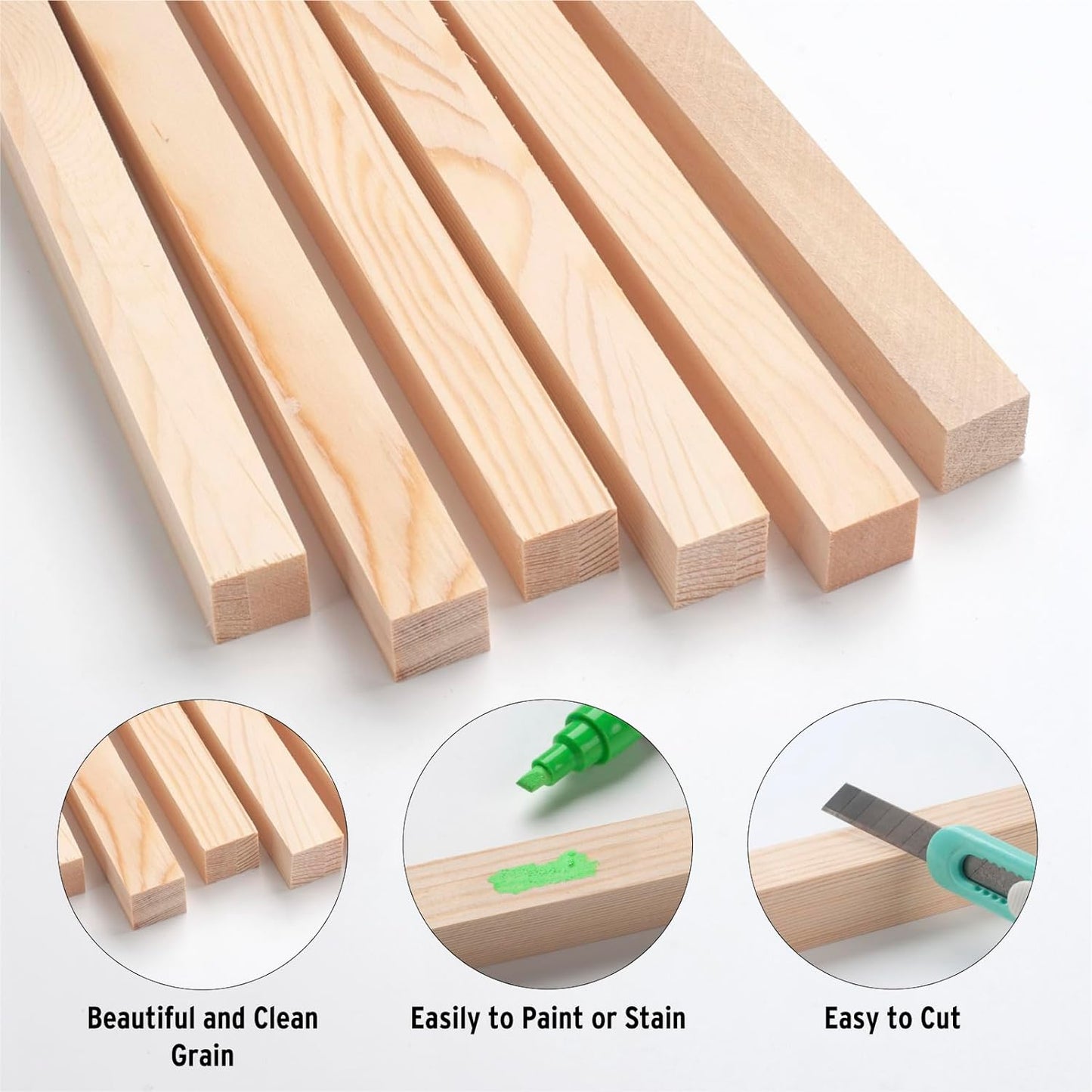 Square Wooden Dowel Rods, 6 PCS 3/4" x 15" Square Wood Dowels Wooden Sticks for Crafting, Unfinished Hardwood Wooden Strips Pieces for Woodworking, Crafts, Arts and DIYers, Home Decor, Model Making