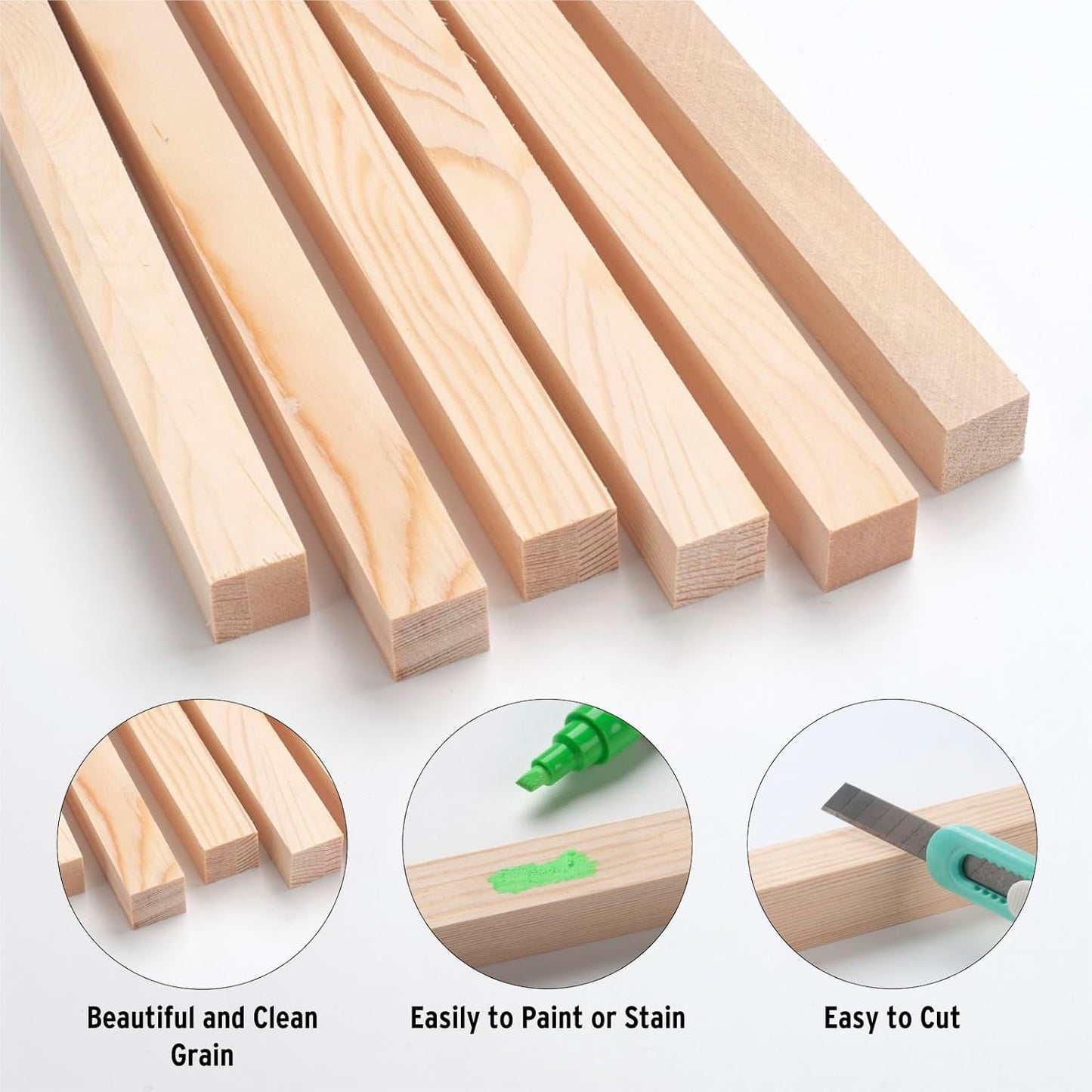 Square Wooden Dowel Rods, 6 PCS 1" x 15" Square Wood Dowels Wooden Sticks for Crafting, Unfinished Hardwood Sticks Wooden Strips for Woodworking, Crafting, Arts and DIYers, Home Decor, Model Making