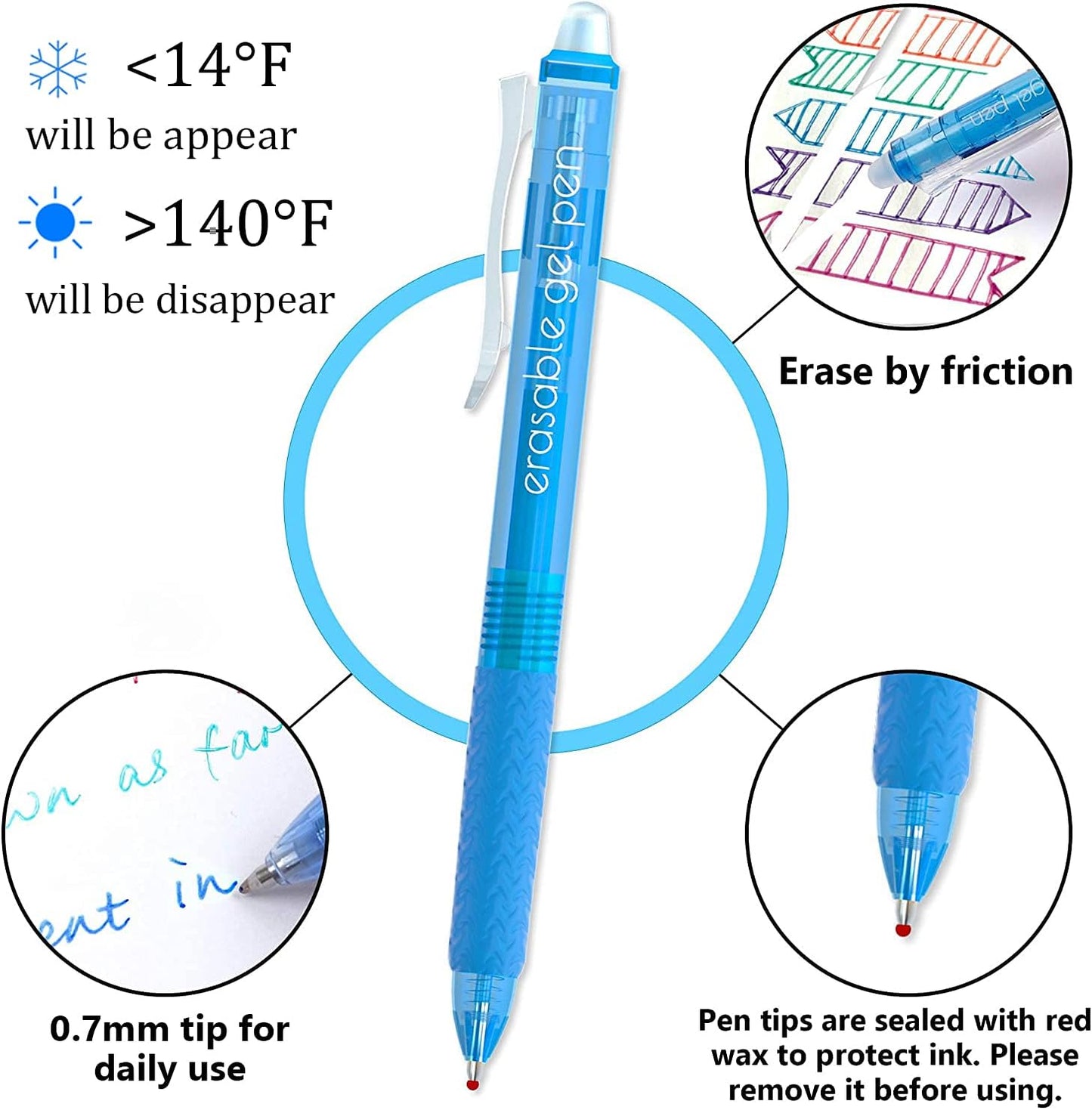 Vanstek 15 Colors Retractable Erasable Gel Pens Clicker, Fine Point(0.7), Make Mistakes Disappear, Premium Comfort Grip for Drawing Writing Planner and School Supplies