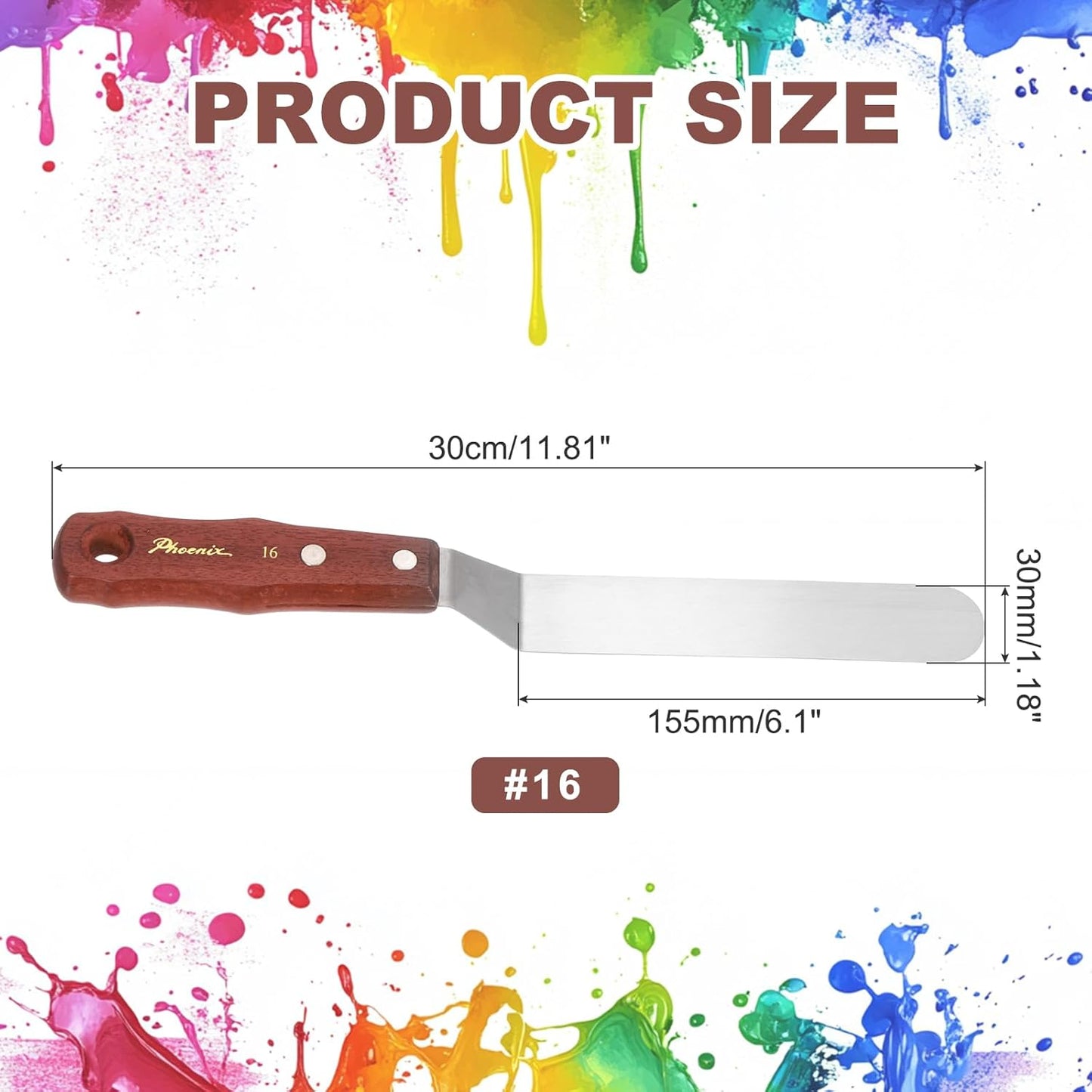 MECCANIXITY Pack of 1 Large Palette Knife No.16, 11.8" Long Palette Knives with Stainless Steel Flexible Spatula Pallet Knife and Wood Handle for Scraping, Mixing, Oil Acrylic Painting Canvas