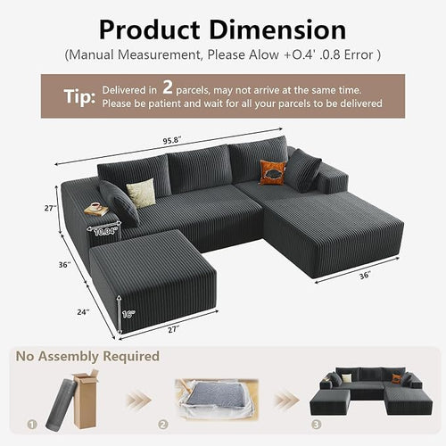 95" Cloud Sectional Couch U-Shaped Chaise - Image 2