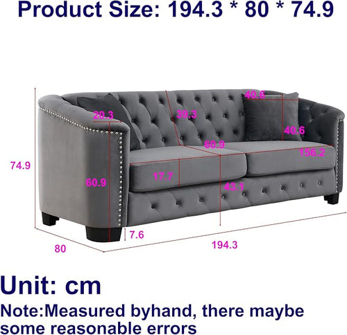 2 Piece Modern Chesterfield Velvet 77" 3-Seater Sofa Set, Upholstered Tufted - Image 2