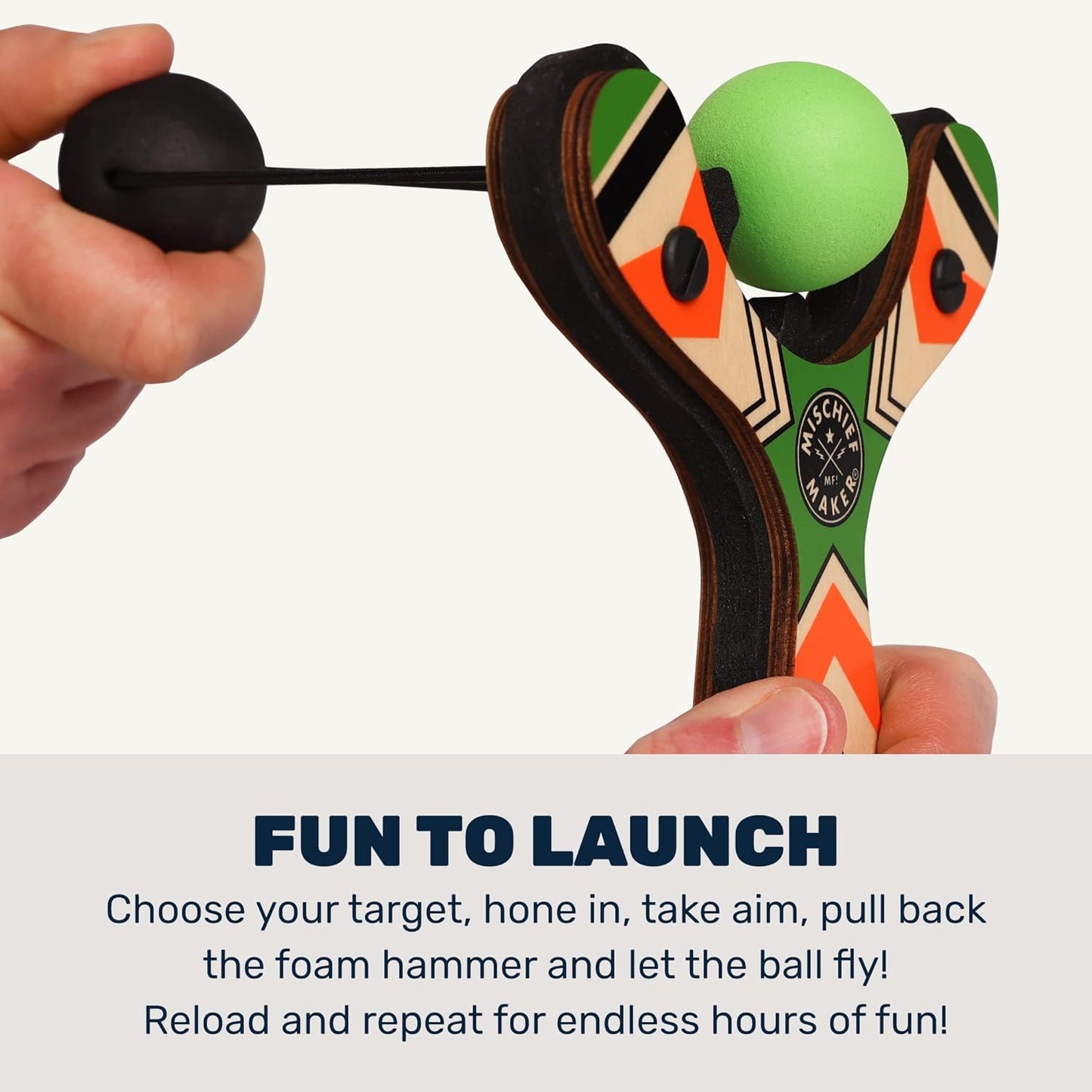 Mighty Fun! - Mischief Maker® Wooden Slingshot - Classic Series - Real Wood Slingshot for Kids, 4 Soft Foam Balls and Storage Bag - Ages 4+ (Green)