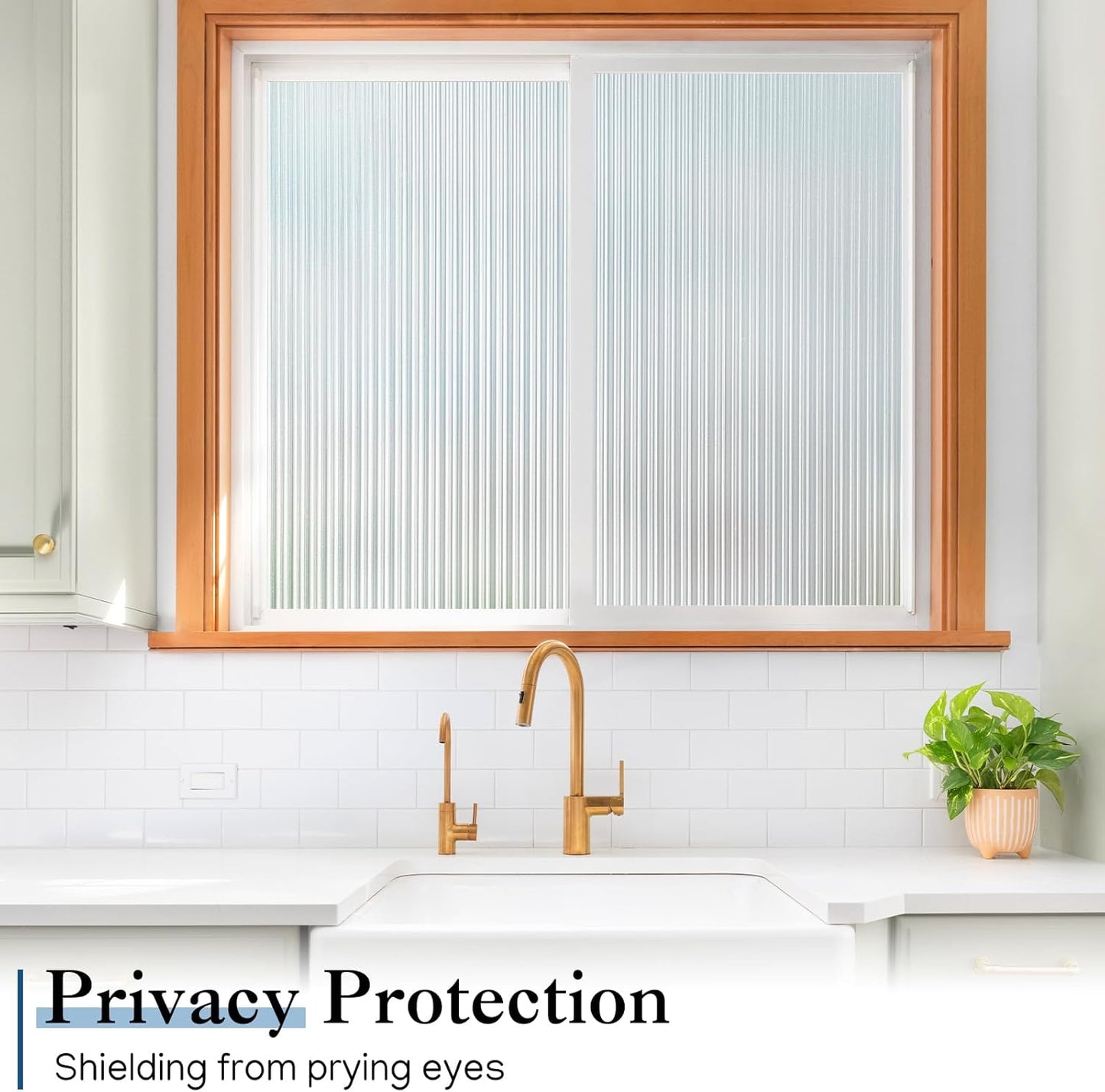 Haton Reeded Glass Window Privacy Film, Frosted Glass Window Film, Static Cling UV Blocking Stickers, Decorative Removable Cover for Bathroom Door Office, Non Adhesive 35.4" x 157.4"