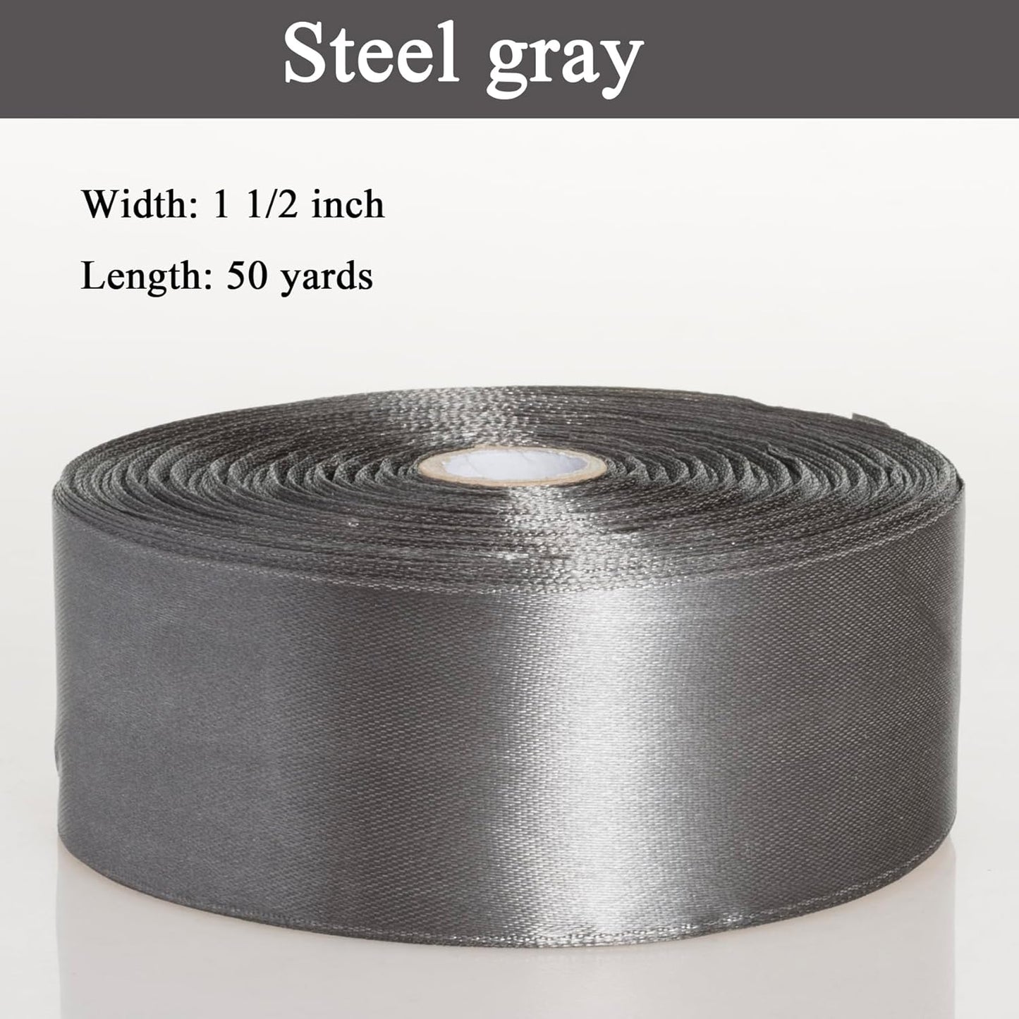 1 1/2 Inch Steel Gray Solid Satin Ribbon, 50 Yards Craft Fabric Ribbon for Gift Wrapping Floral Bouquets Wedding Party Decoration