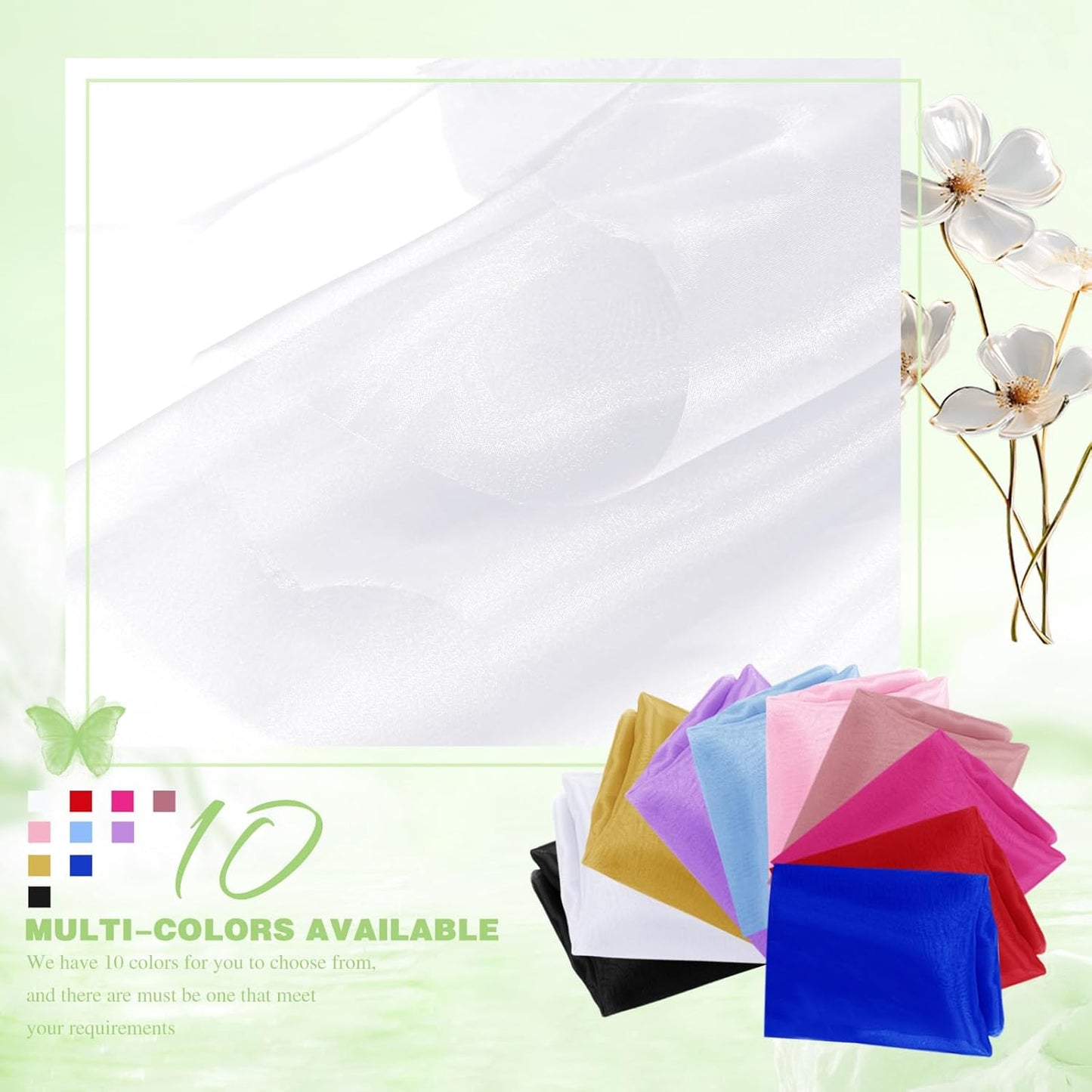 VACVELT Sheer Organza Fabric by The Yard, 60 Inch Wide White Organza Fabric Bolt Bridal Sheer Tulle Fabric, Silk Organza Fabric Roll for Wedding Party Decorations Backdrop Curtain (10 Yards)