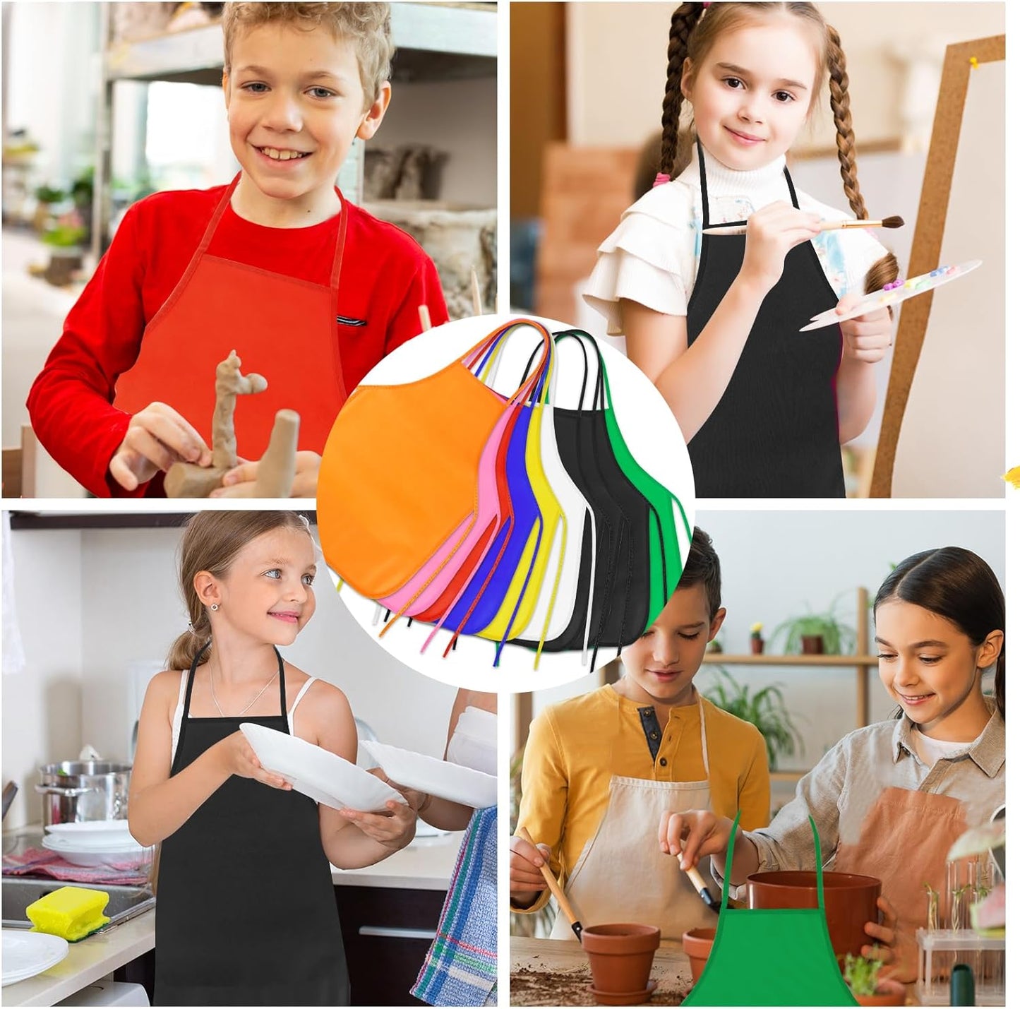 PLULON 15 Pcs Kids Apron Painting Aprons, Kids Aprons for Painting Black Aprons Art Apron Smocks Bulk for Art Activity Craft Home Kitchen Classroom Party Supplies