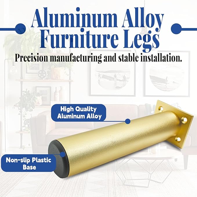 Set of 4 Aluminum Alloy Furniture Legs 12 Inch Height, 1.5 Inch Diameter - Image 3