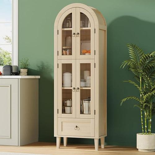 71" Tall Arched Cabinet with Acrylic Door, Modern Curio Arched Bookcase W/Drawer by WelcometoIABIFO