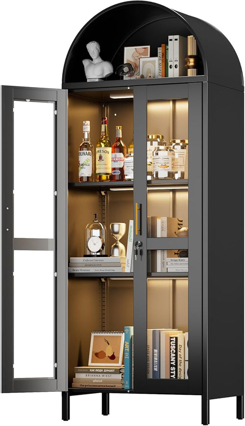 73" Black Metal Arched Display Cabinet by JAORD