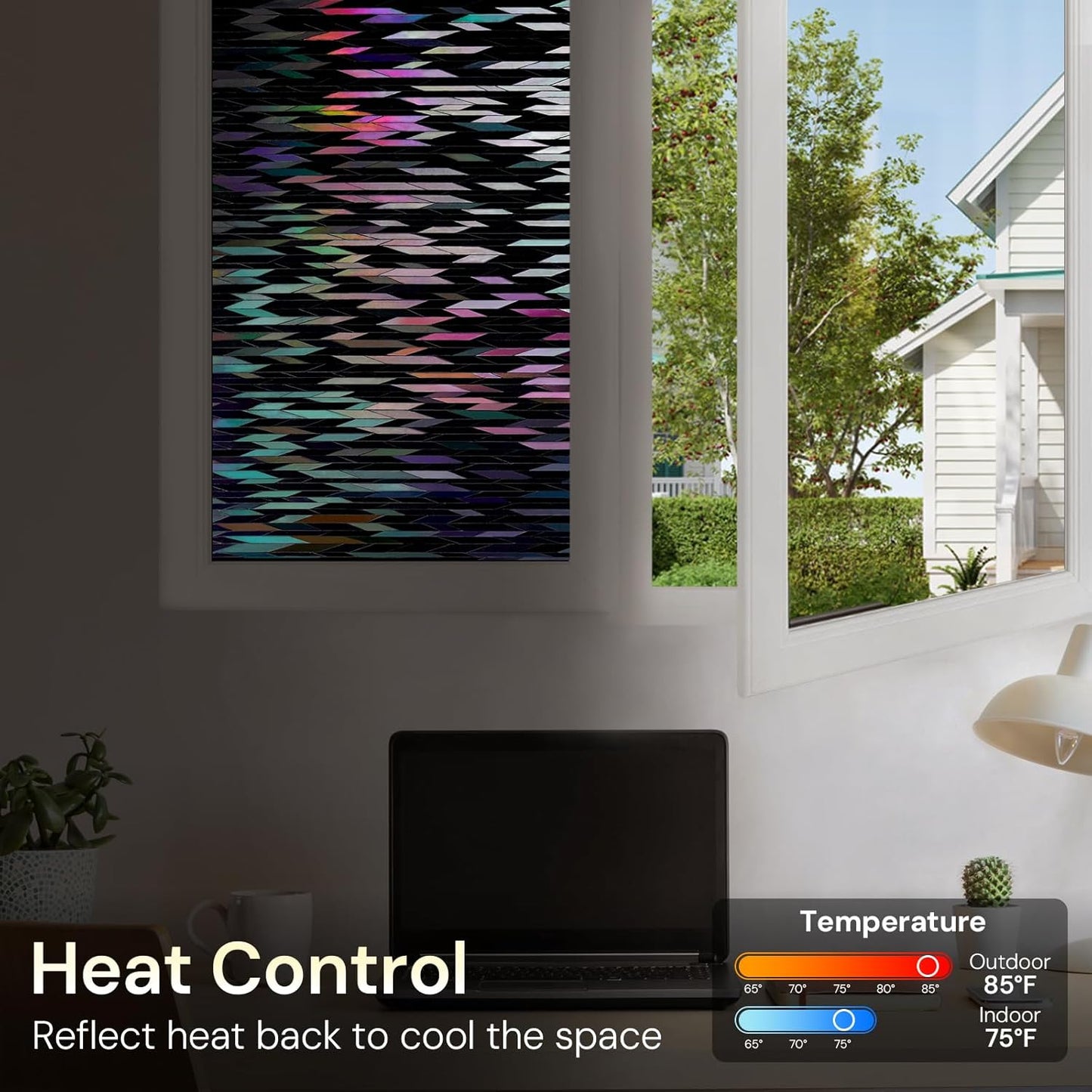 rabbitgoo Window Privacy Film, Total Blackout Window Film, Stained Glass Heat Control Glass Thermal Sticker, Room Darkening Door Cover, Anti-UV Privacy Cling with Installation Tools, 17.5" x 118.1"