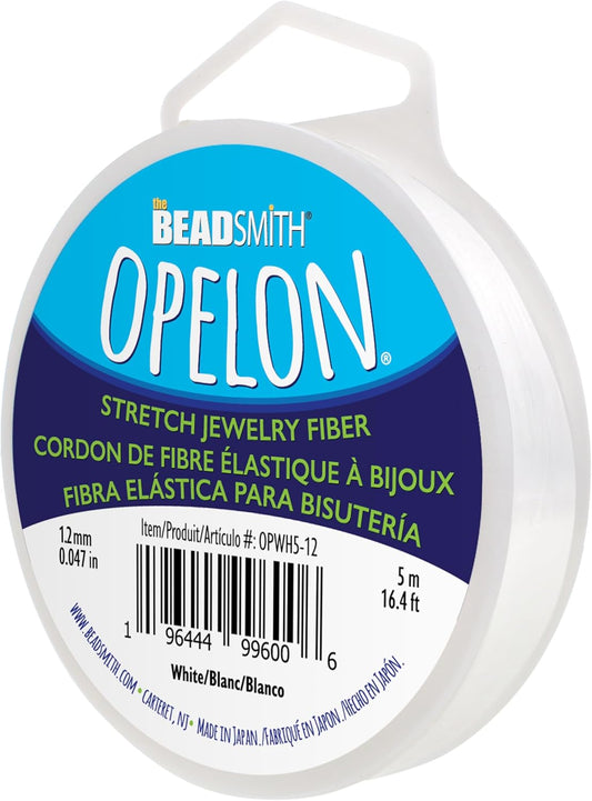 The Beadsmith Opelon Stretch Cord – Elastic Beading Fiber, White, 1.2 mm Diameter, 5 Meters (16.4 ft) Spool
