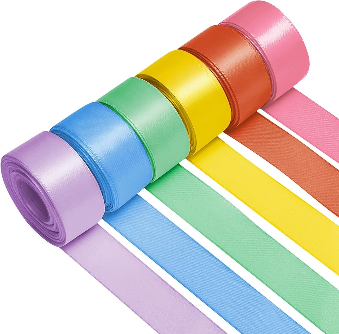 1 Inch Rainbow Satin Ribbons for Crafts, 6 Rolls Single-Faced Rainbow Assorted Ribbons for Gift Wrapping Flower Bouquet Wedding Invitations Bridal Shower Hair Bows Garland Party Decor