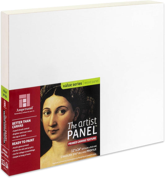 Ampersand Art Supply Wood Gesso Art Painting Panel: Canvas Texture, 1.5 Inch Cradle, 11" x 14"