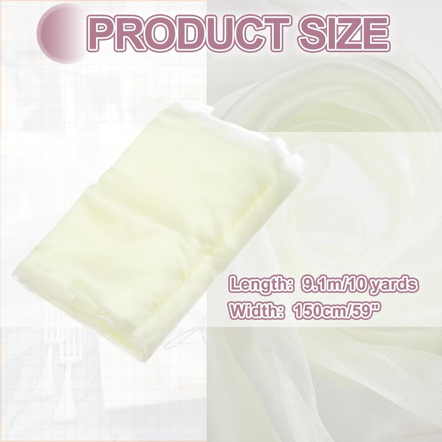 MECCANIXITY Iridescent Sheer Organza Fabric, 10 Yards x 59 Inches Solid Holographic Shiny Fabric Organza Cloth for Wedding, Curtains, Costume, Photo Background, Beige