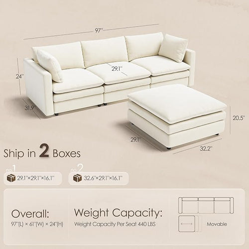 97" Cloud Couches for Living Room, 29.1" Deep Seat Modular Sectional Sofa - Image 2