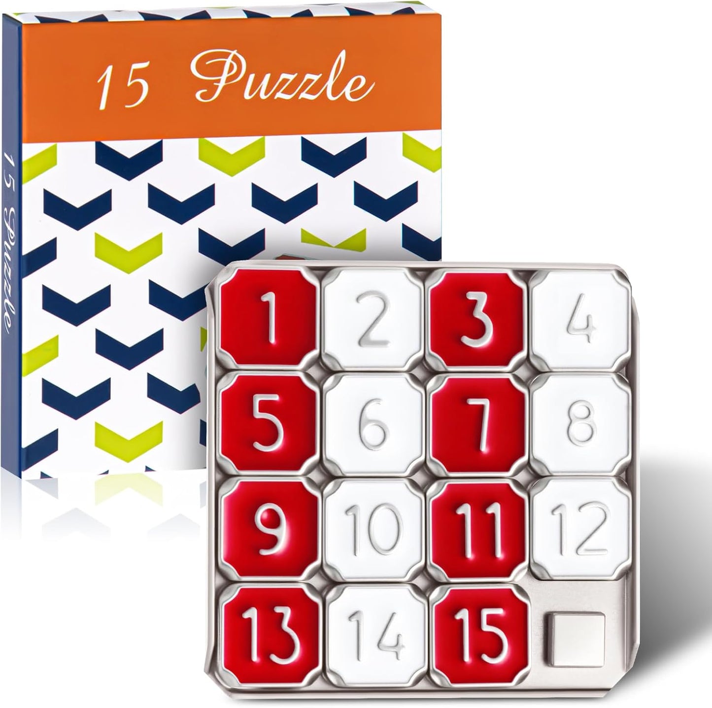 Metal Number Slide 15 Puzzle Red and White Number Sliding Puzzle Educational Pocket Funny IQ Game for Teens and Adults, Ideal for Learning Tool Party Favors(Red and White,4 Pack)