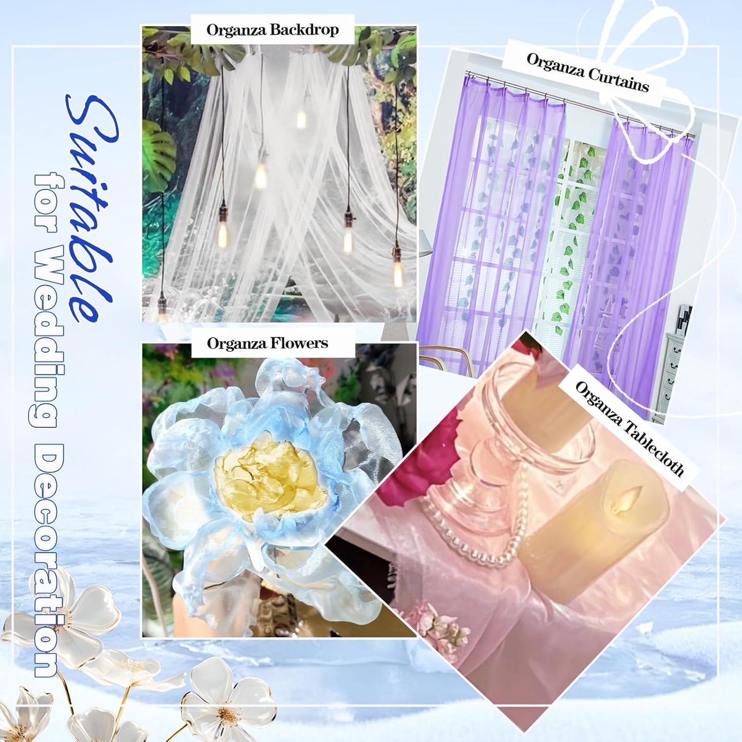 VACVELT Sheer Organza Fabric by The Yard, 60 Inch Wide Royal Blue Organza Fabric Bolt Bridal Sheer Tulle Fabric, Silk Organza Roll for Wedding Party Decorations Backdrop Curtain (10 Yards)