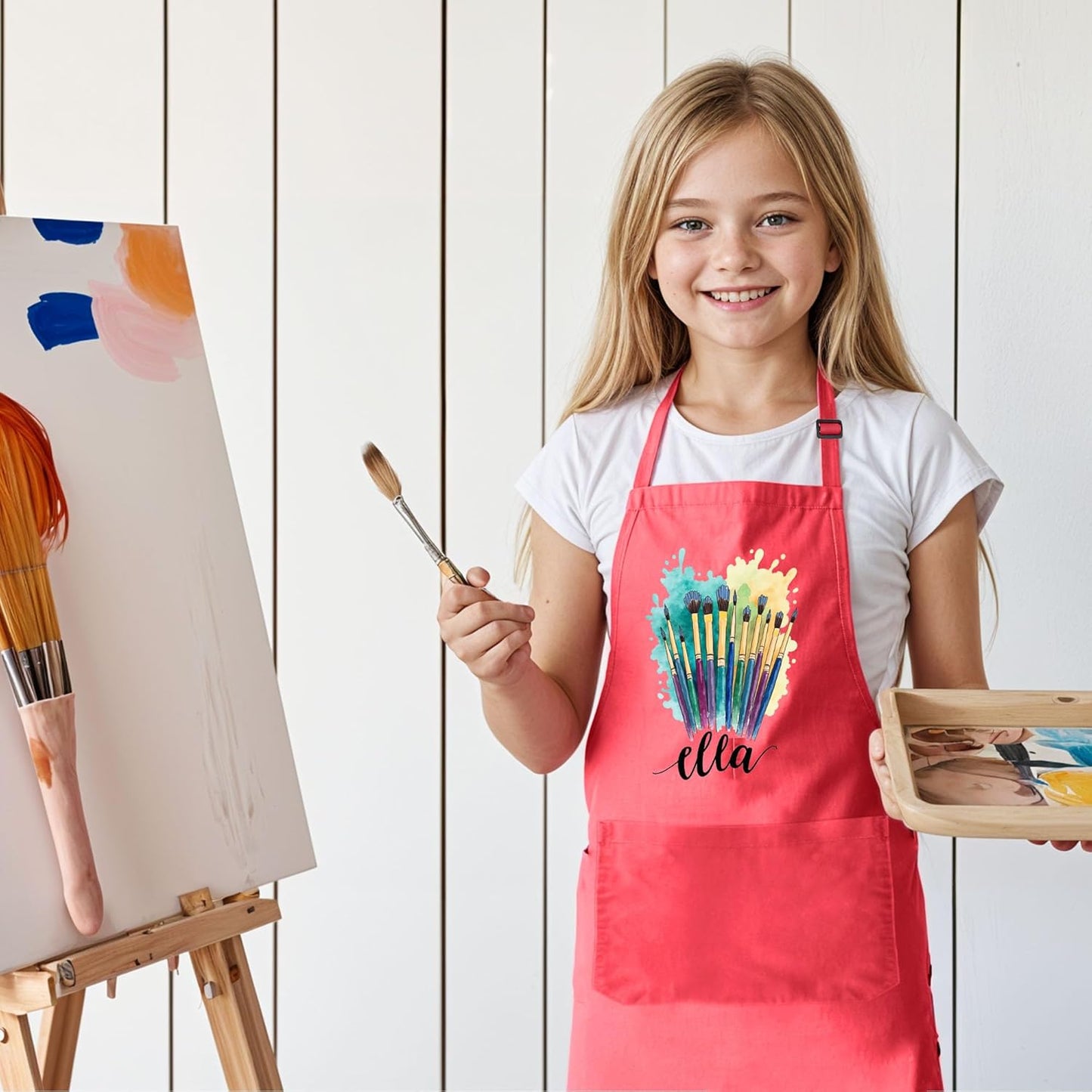 Unisex Kids Apron with Custom Name – Perfect for Painting, Crafts, and Fun Great Christmas Gift or Stocking Stuffer for Kids