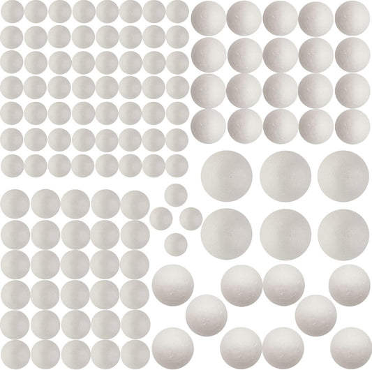 126 Pack Craft Foam Balls, 5 Sizes Including 1-2.4 Inches, White Polystyrene Smooth Round Balls, Foam Balls for Arts and Crafts, DIY Craft for Home, Supplies School Craft Project and Holiday Party