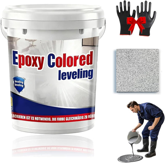 Epoxy Floor Paint, Epoxy Colored Sand Floor Paint, High-Gloss Marble Effect Self-Leveling Coating, Waterproof, Non-Slip, Ultra-Durable for Garage, Basement, Wood Floors (White Heather Gray,11 lb)