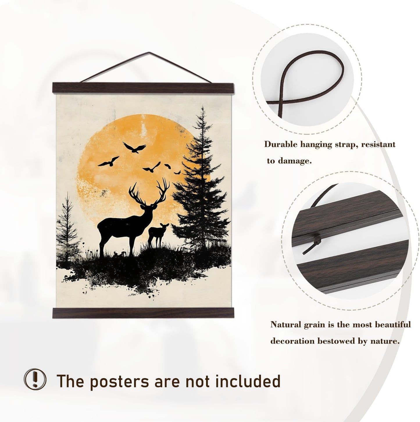 Artmag Magnetic Poster Hanger Frame, 28x22 28x40 28x29 Light Wood Wooden Magnet Canvas Artwork Print Poster Hangers Frames Hanging Kit (Walnut, 28")