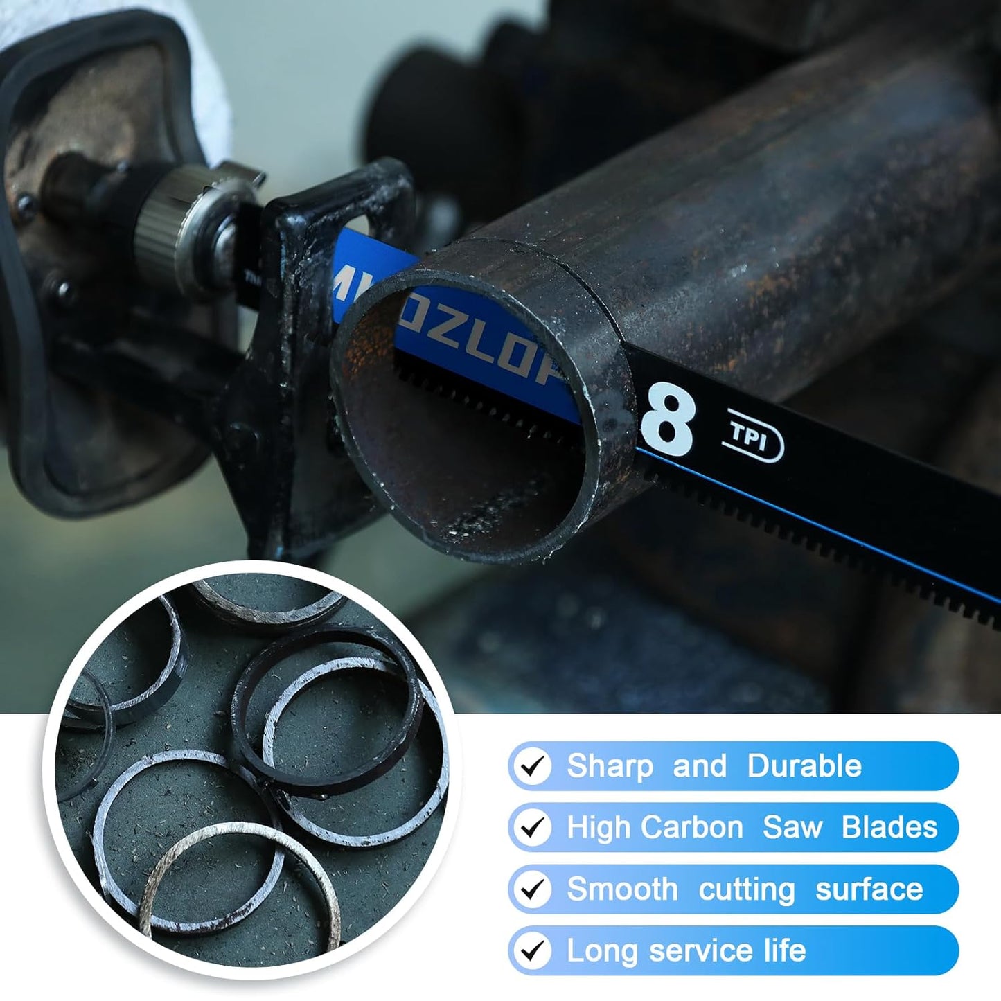 1 Pack 9 inch Reciprocating Saw Blades Set，8 TPI High Carbon Saw Blades for Metal ，Saw Blades with Organizer Case (1, 8T/9inch)