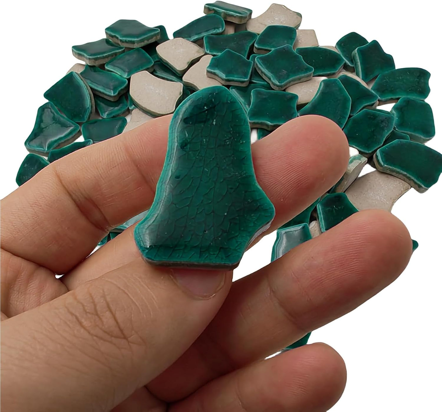 0.78"-1.57" Irregular Ceramics Mosaic Tiles,1.1LB Mosaic Pieces Stones for Home Decoration DIY Craft Plates Flowerpots Vases Cups Mosaic Making Supplies (Cracked Ice Green)