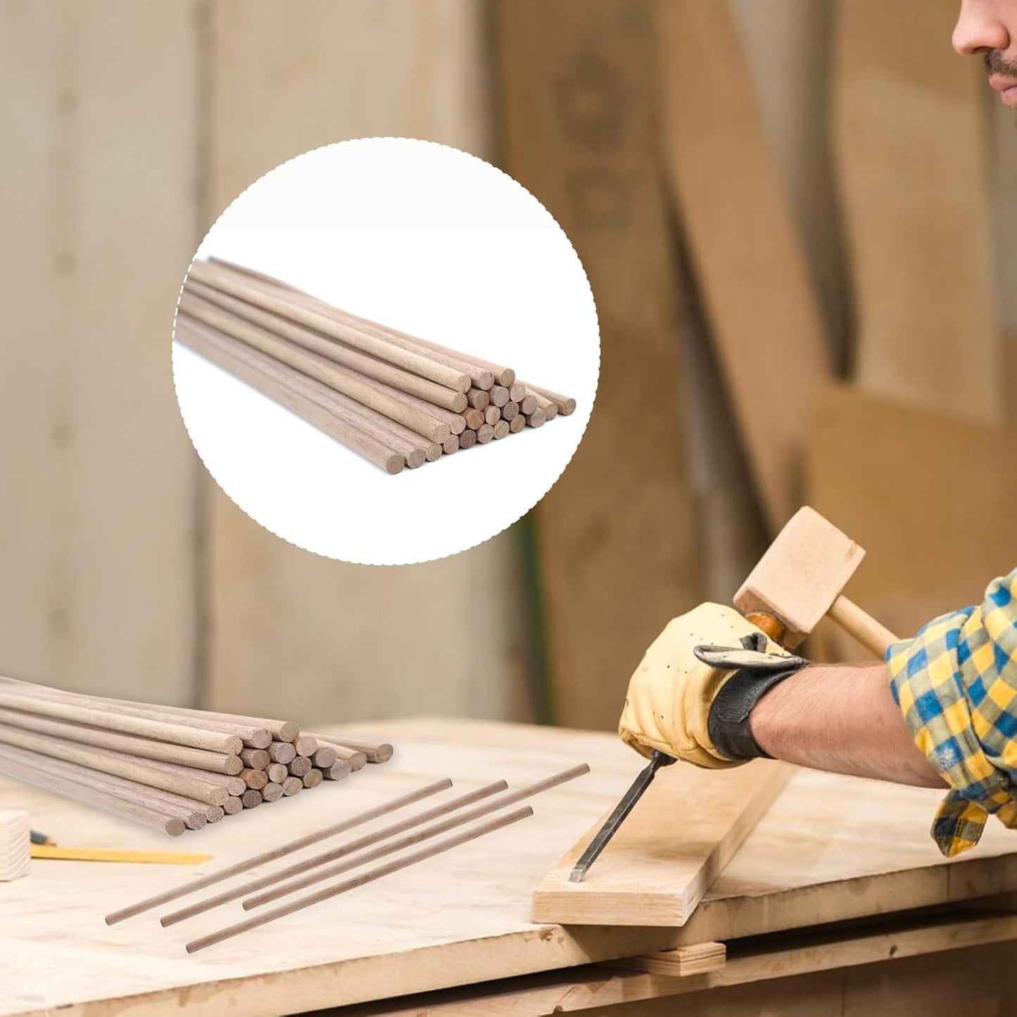 24pcs Wooden Dowel Rods, 0.47 X 12 Inch Long Walnut Dowel Rod Wooden Sticks for Crafts, Round Wood Filler Sticks, Unfinished Wood Dowels for Woodworking Building Material Window Cake Support