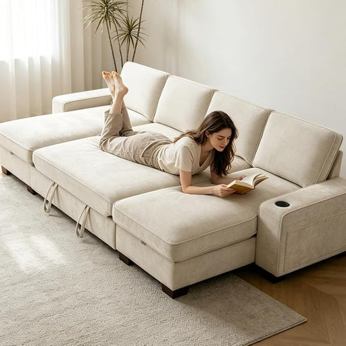 129" Convertible Sleeper Sofa Bed, L Shaped - Image 2
