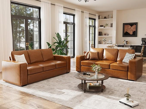 ABCASA Loveseat Set of 2, Living Room Furniture Set, Oversized Faxu Leather Sofa by ABCASA
