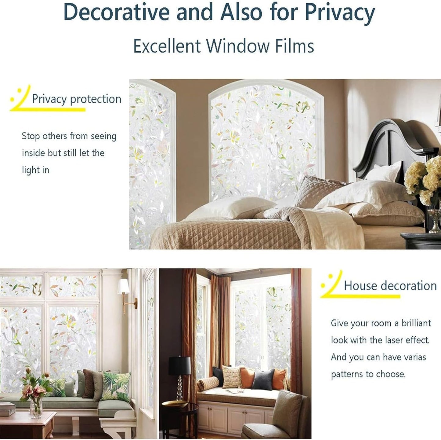 LEMON CLOUD Window Film, Decorative Window Privacy Film, 3D Stained Glass Window Sticker,Anti-UV Sun Blocker Heat Control for Home(Rainbow Tulip Design,23.6 x 111.8 inches)