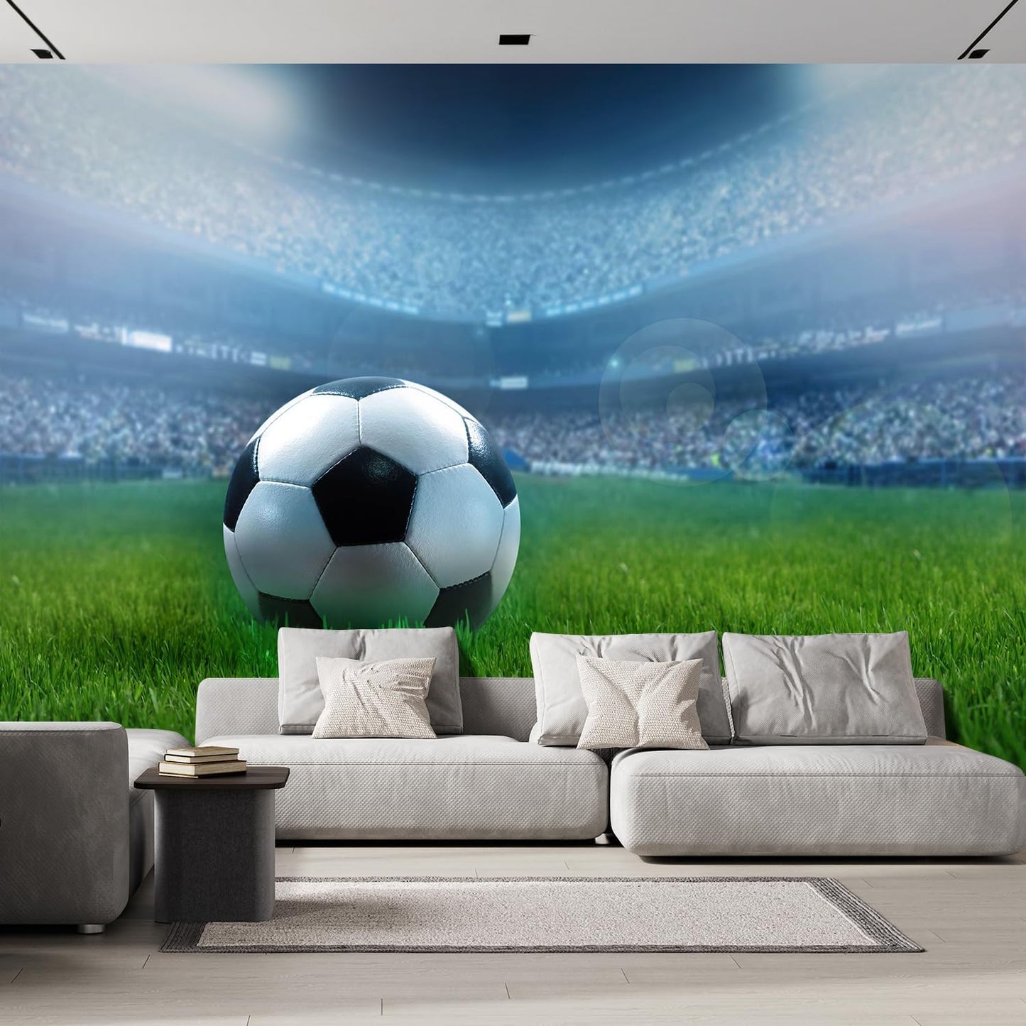 wall26 Wall Sticker/Wall Mural Close Up of a Football Ball on a Full Stadium, Not Peel and Stick, Non-Woven Wallpaper Decorative for Bedroom, Living Room, Office - 96x144 inches