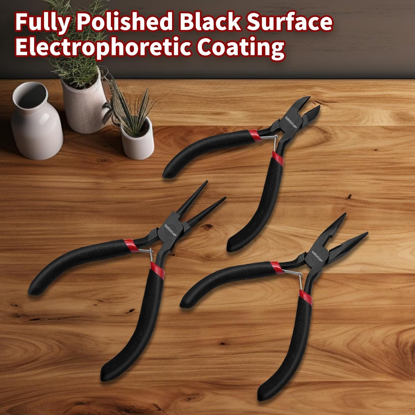 WISEUP 3 Pcs Jewelry Pliers Set - Needle/Chain Nose, Round Nose and Wire Cutters for Jewelry DIY Craft，Repair & Wire Wrapping