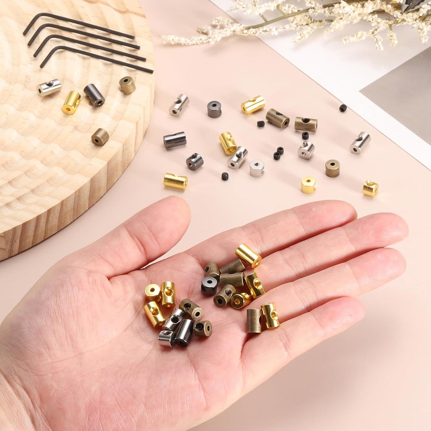 MECCANIXITY 40 Pcs Metal Locking Pin Backs, Locking Pin Keepers Clasp 5mm(H) with 4 Wrench Replacement in Storage Case for Badge, Brooch, Copper Tone