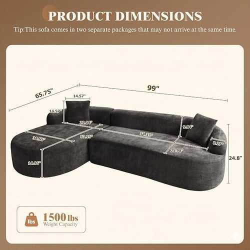 99" Curved Sectional Sofa with Chaise, Modern Boneless Couch with Deep Seat - Image 2