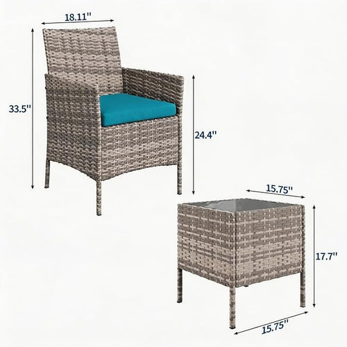 3-Piece Outdoor Furniture Set, PE Rattan Wicker Chairs - Image 2