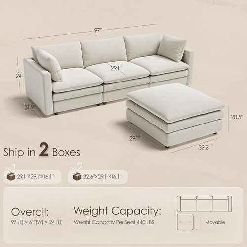 97" Modular Sectional Sofa, L Shaped Cloud Couches - Image 2
